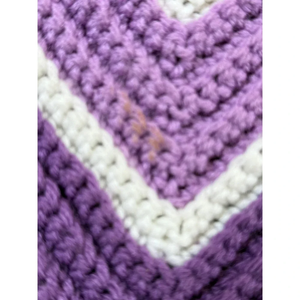 Crochet Afghan Throw Purple White Zig Zag Pattern Throw Handmade‎ Lap 46x46